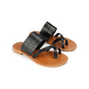 Sandales Plates Tiya - Croco Noir Sandales Couleur Pourpre