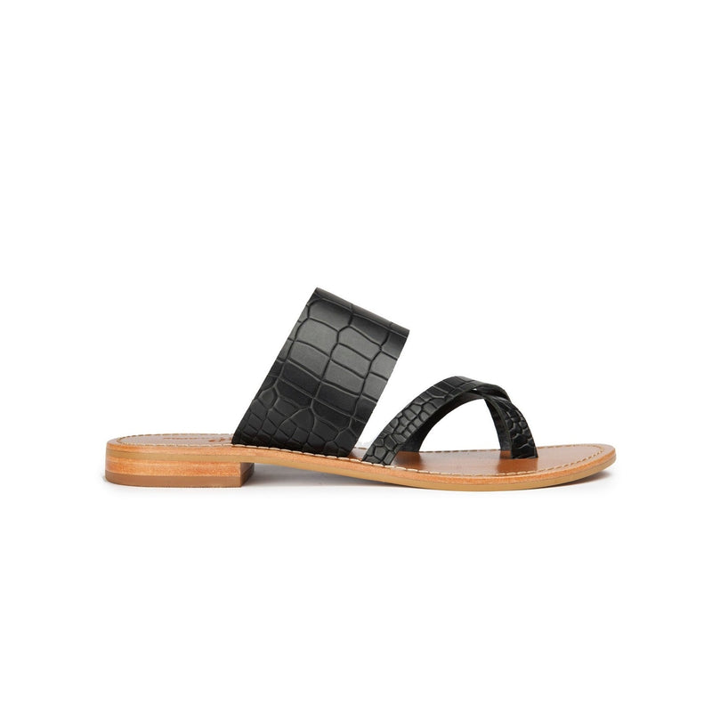 Sandales Plates Tiya - Croco Noir Sandales Couleur Pourpre