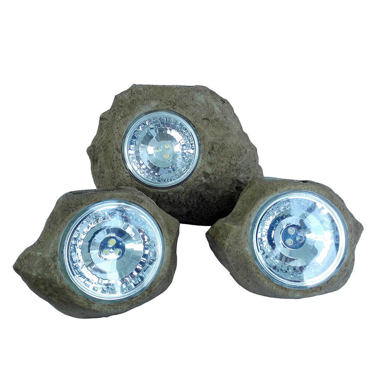 Lot de 3 rochers solaires de jardin à poser balisage LED blanc 14 et 9cm - REDDECO.com