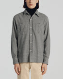 Cotton Flannel Plaid Overshirt - Ecru, Black Plaid - De Fursac - The Bradery