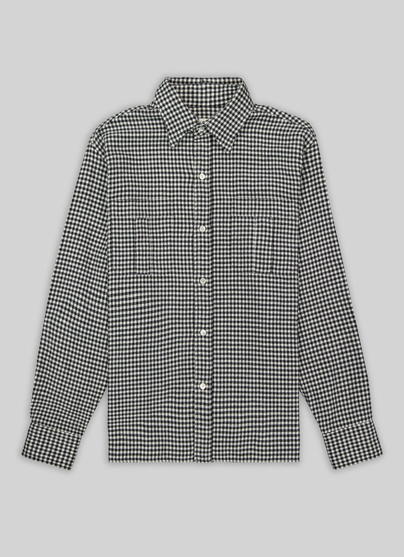 Cotton Flannel Plaid Overshirt - Ecru, Black Plaid - De Fursac - The Bradery