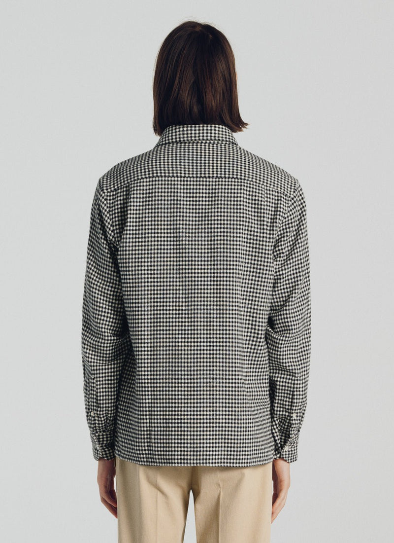 Cotton Flannel Plaid Overshirt - Ecru, Black Plaid - De Fursac - The Bradery