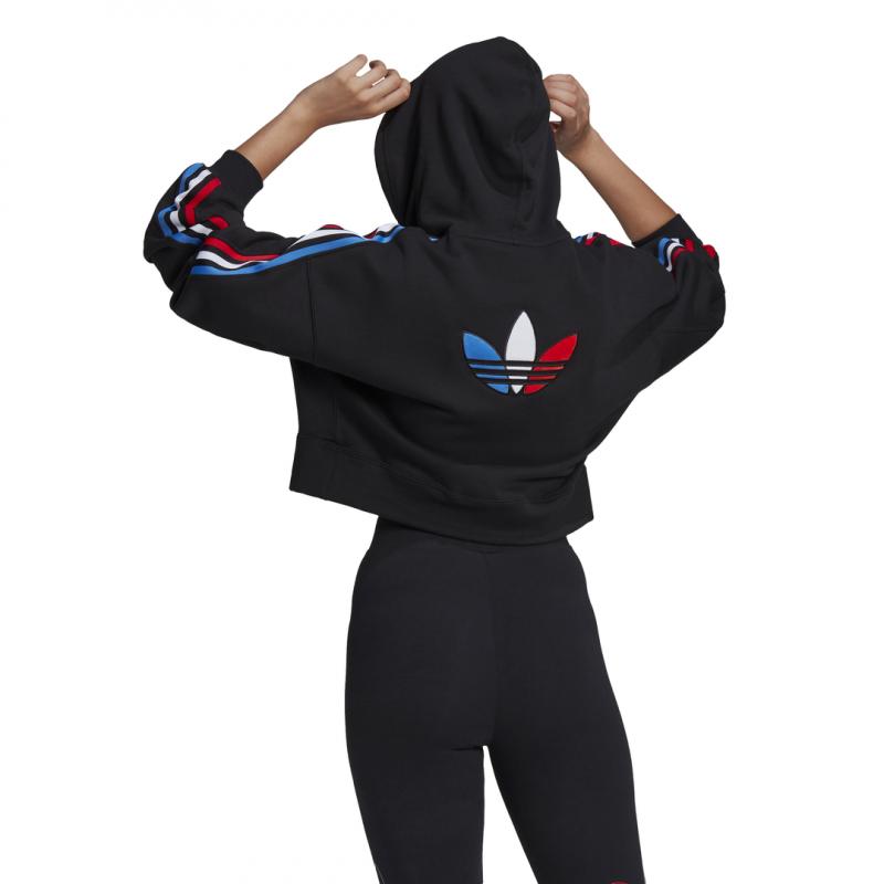 Sweat À Capuche Adidas Originals Adicolor Tricolor Crop - Noir - Femme - Adidas - The Bradery