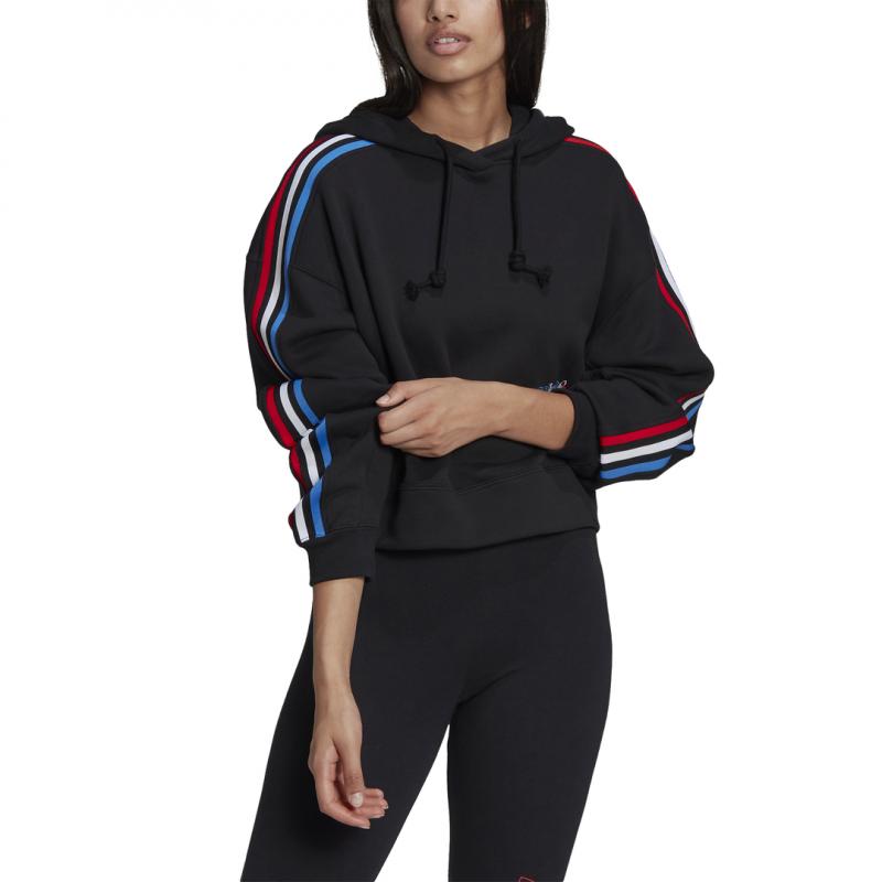 Sweat À Capuche Adidas Originals Adicolor Tricolor Crop - Noir - Femme - Adidas - The Bradery