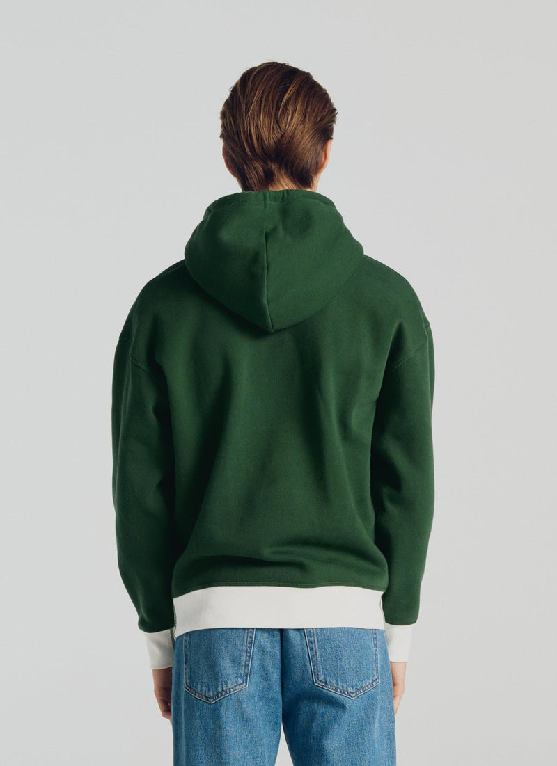 Green Cotton Fleece Hoodie - Green And Blanc - De Fursac - The Bradery