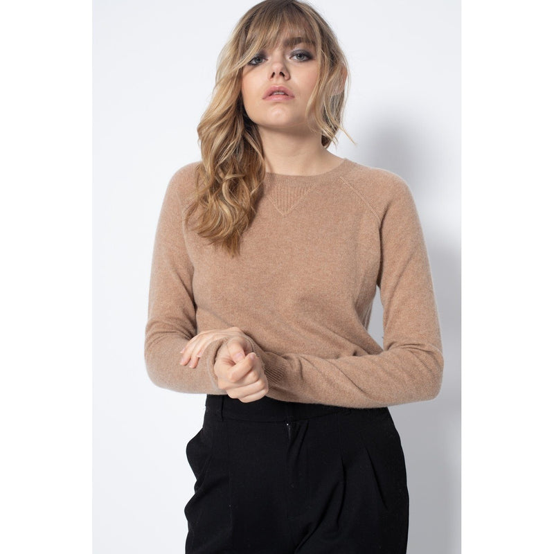 Sweat Col Rond Wilma Camel, 100% Cachemire, 2 Fils, Jersey - Femme - Perfect Cashmere - The Bradery