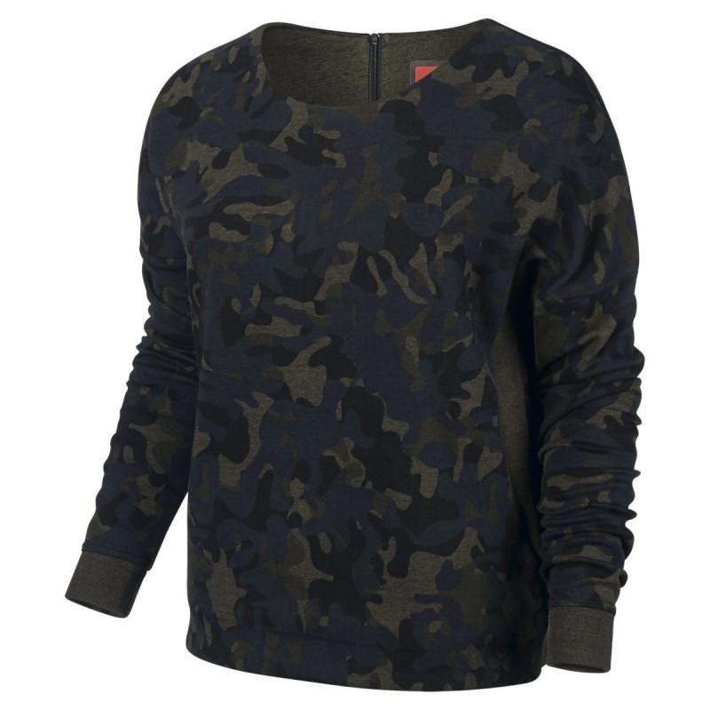 Sweat Nike Tech Fleece Camo Crew - 683796-325 - Kaki - Femme NIKE SWEAT FEMME TEXTILE Nike