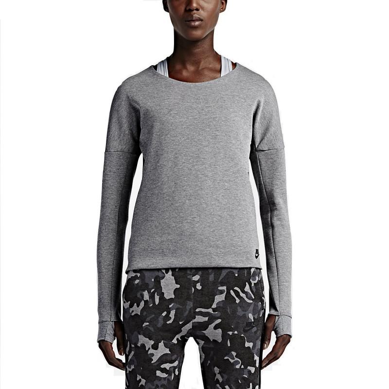Sudadera Nike Tech Fleece Crew - 685748-091 - Gris - Mujer SUDADERA NIKE MUJER TEXTIL Nike
