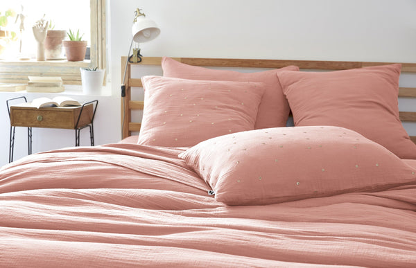 Funda de almohada Gasa de algodón GAÏA CHIC Rosa melocotón - L'Effet Papillon - The Bradery