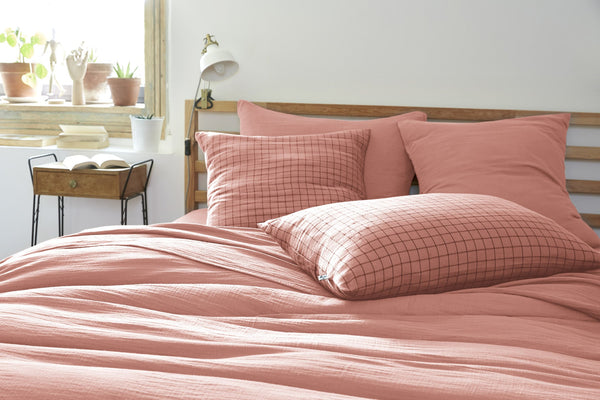 Funda de almohada Gasa de algodón GAÏA MIX Rosa melocotón - L'Effet Papillon - The Bradery