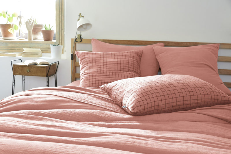 GAÏA MIX cotton gauze pillow case Peach pink - L'Effet Papillon - The Bradery