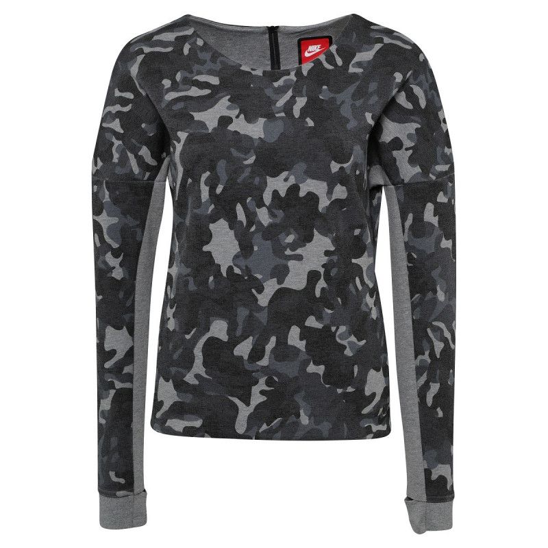 Tech Fleece Crew Aop - Women's Textile Sweatshirt - Gray WOMEN'S TEXTILE SWEATSHIRT Nike