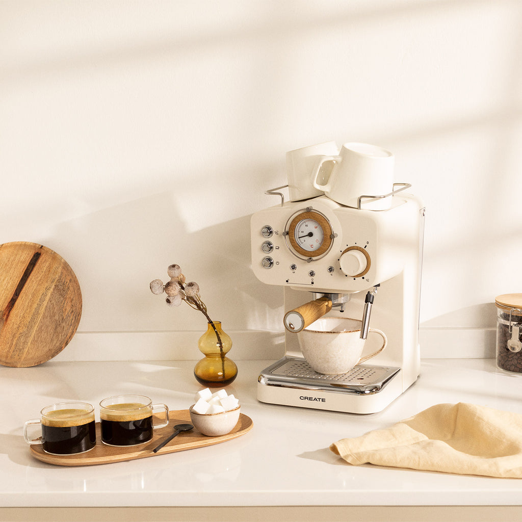 Thera Retro Matt - Espresso Machine with Matte Finish - Off-White
