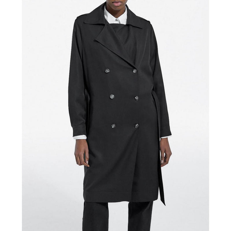 Trench Noir Tencel Élastique Dos - Femme - The Kooples - The Bradery