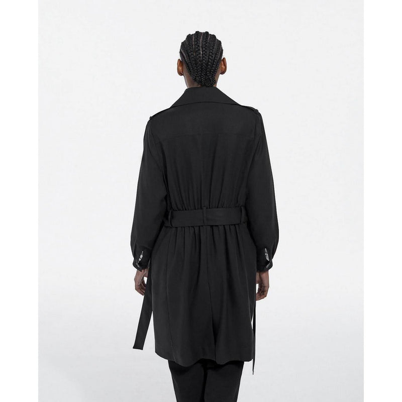 Trench Noir Tencel Élastique Dos - Femme - The Kooples - The Bradery