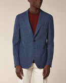 Blue Cotton Stretch Jacket - Blue, Faded Micro Pattern - De Fursac - The Bradery