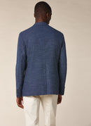 Blue Cotton Stretch Jacket - Blue, Faded Micro Pattern - De Fursac - The Bradery