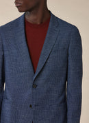 Blue Cotton Stretch Jacket - Blue, Faded Micro Pattern - De Fursac - The Bradery