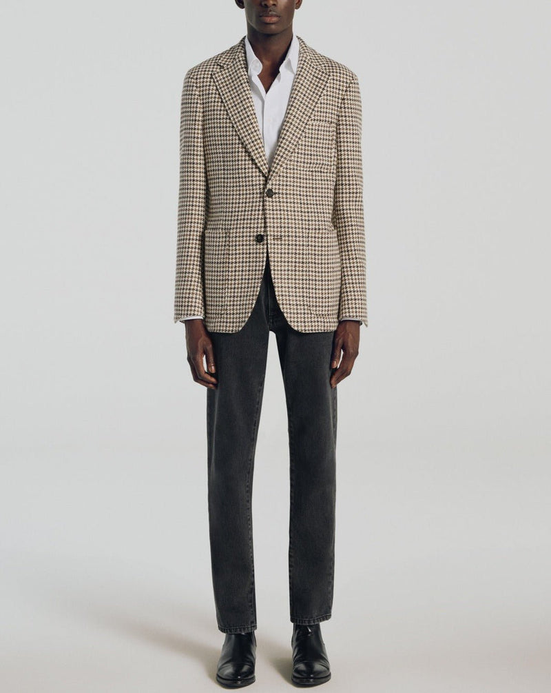 Houndstooth Wool Jacket - Ecru, Brown Houndstooth - De Fursac - The Bradery