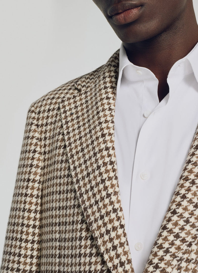 Houndstooth Wool Jacket - Ecru, Brown Houndstooth - De Fursac - The Bradery