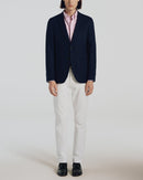 Navy Blue Wool Jacket - Navy Blue, Dobby - De Fursac - The Bradery