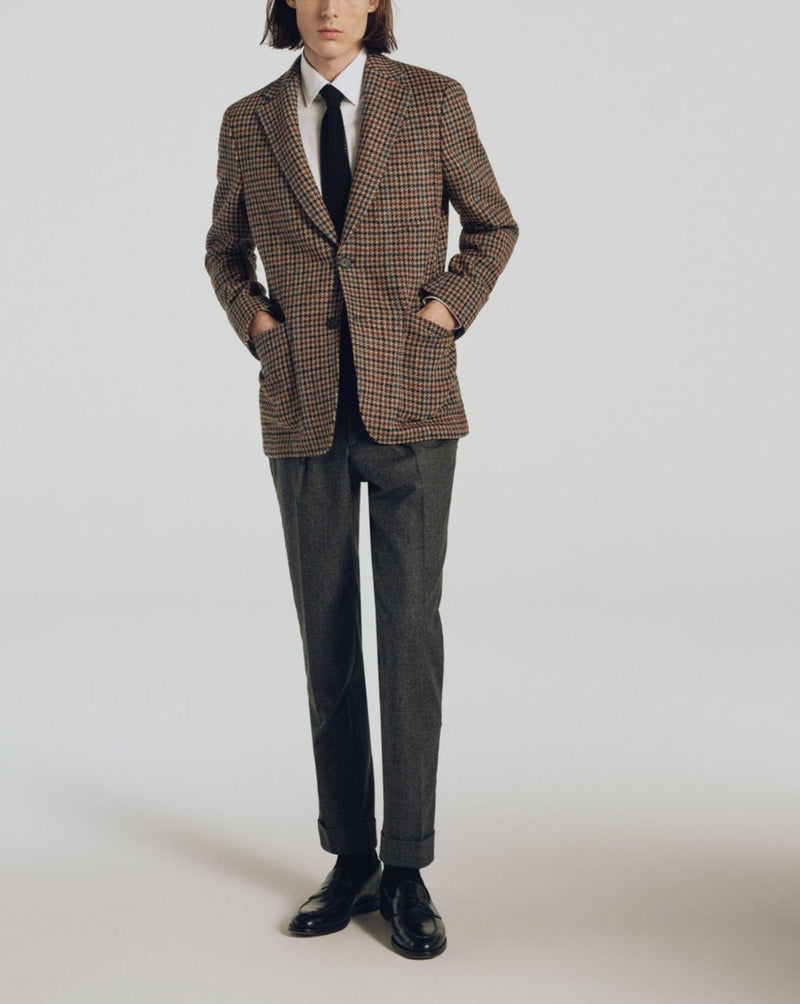 Scratchy Houndstooth Wool Jacket - Brown, Houndstooth Pattern - De Fursac - The Bradery